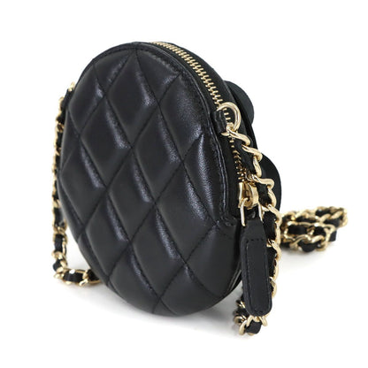 Chanel Quilted Camellia Chain Clutch Coin Purse Lambskin Black — view 3