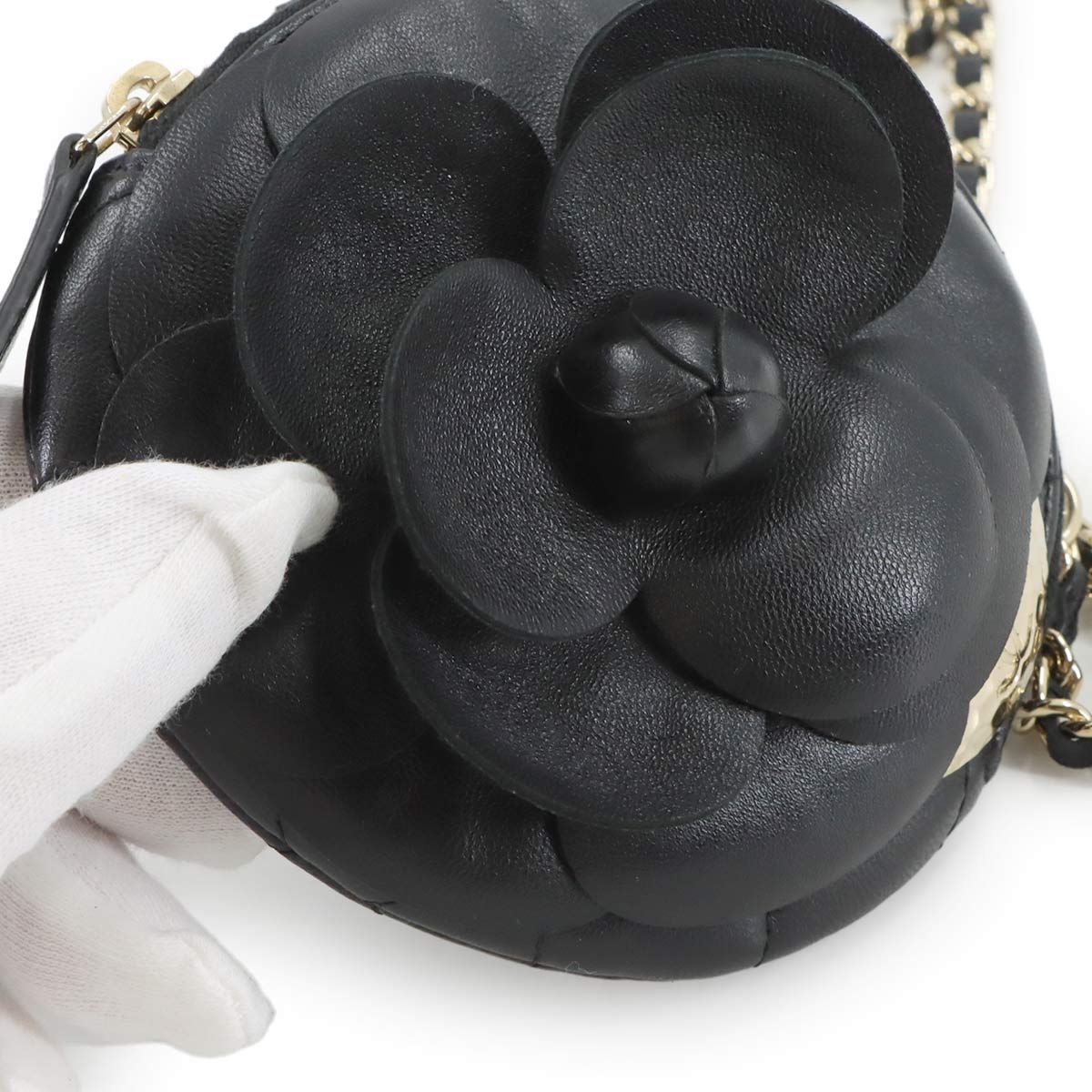 Chanel Quilted Camellia Chain Clutch Coin Purse Lambskin Black — view 7
