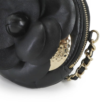 Chanel Quilted Camellia Chain Clutch Coin Purse Lambskin Black — view 8
