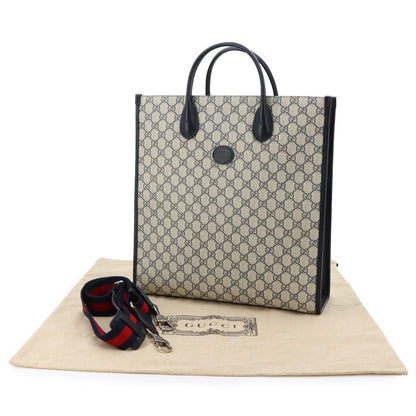 Gucci Interlocking 2-Way Tote Shoulder Bag GG Supreme Leather Navy Beige — view 2