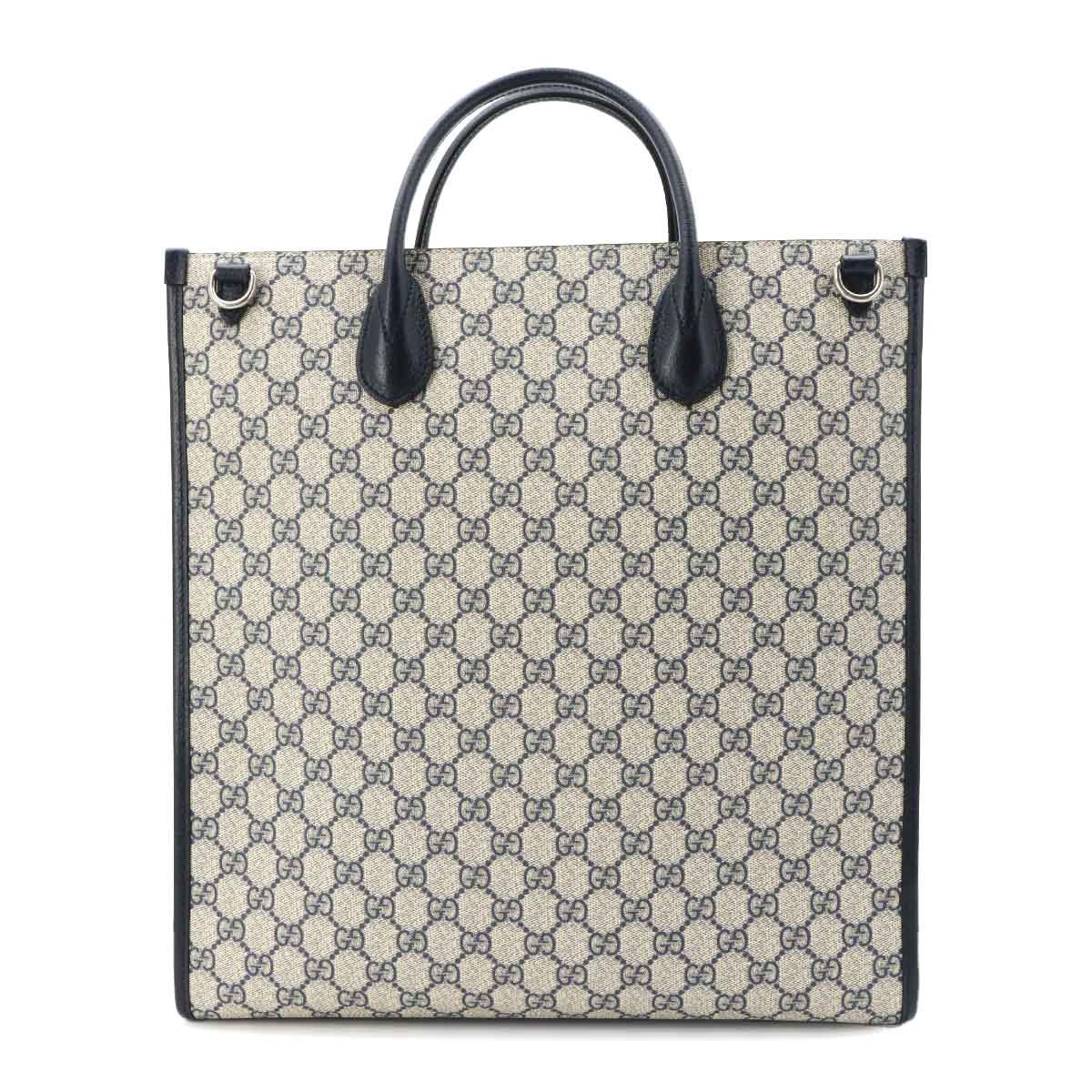 Gucci Interlocking 2-Way Tote Shoulder Bag GG Supreme Leather Navy Beige — view 3