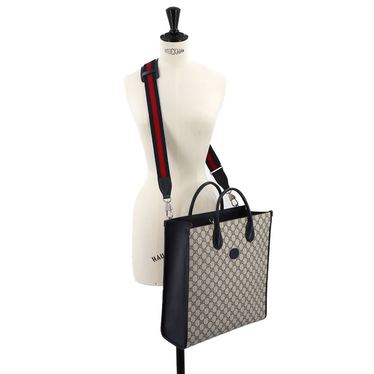 Gucci Interlocking 2-Way Tote Shoulder Bag GG Supreme Leather Navy Beige — view 9