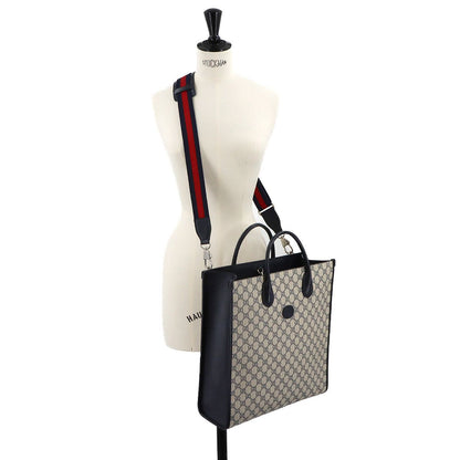 Gucci Interlocking 2-Way Tote Shoulder Bag GG Supreme Leather Navy Beige — view 9