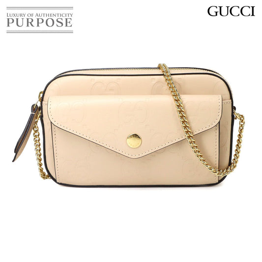 Gucci Jumbo GG Super Mini Chain Shoulder Bag Leather Beige