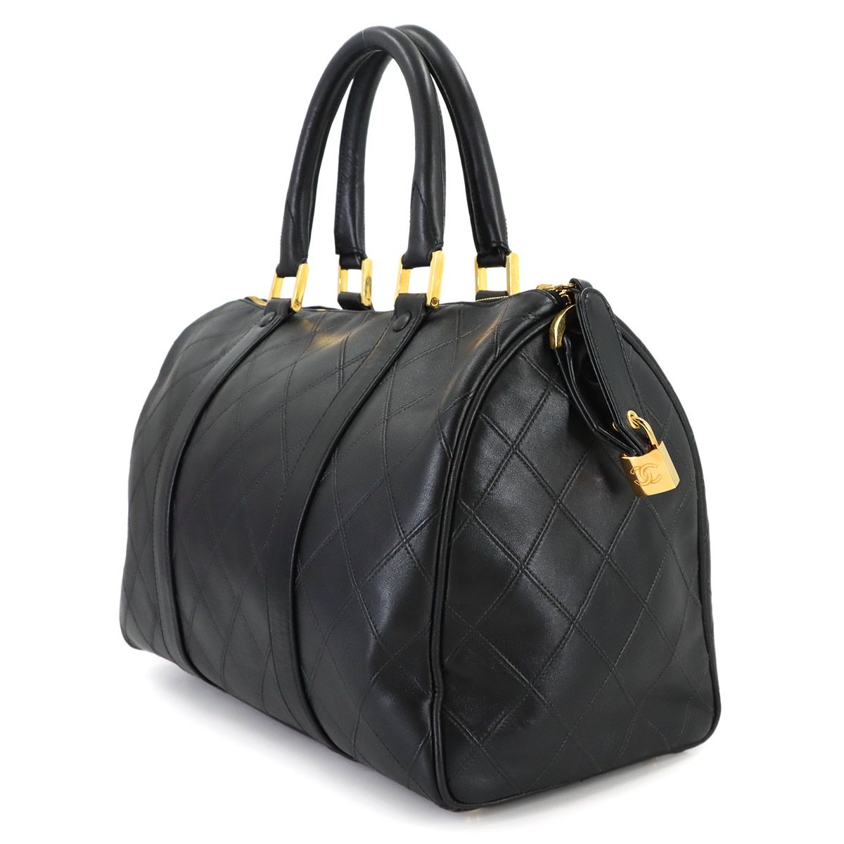 Chanel Pico les 2-Way Mini Boston Shoulder Bag Leather Black Gold Vintage — view 4