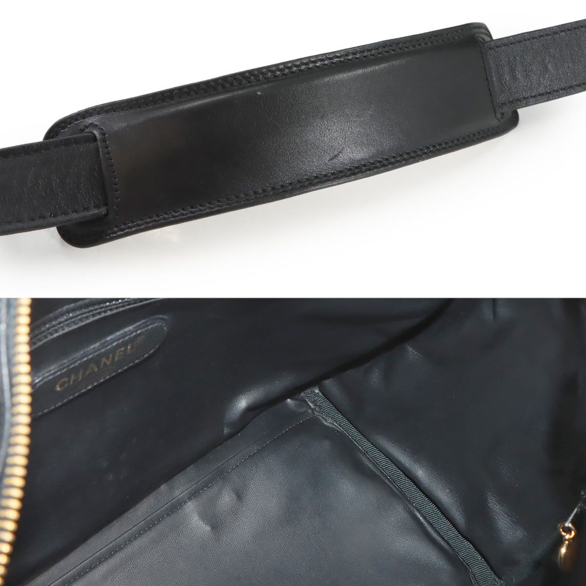 Chanel Pico les 2-Way Mini Boston Shoulder Bag Leather Black Gold Vintage — view 9