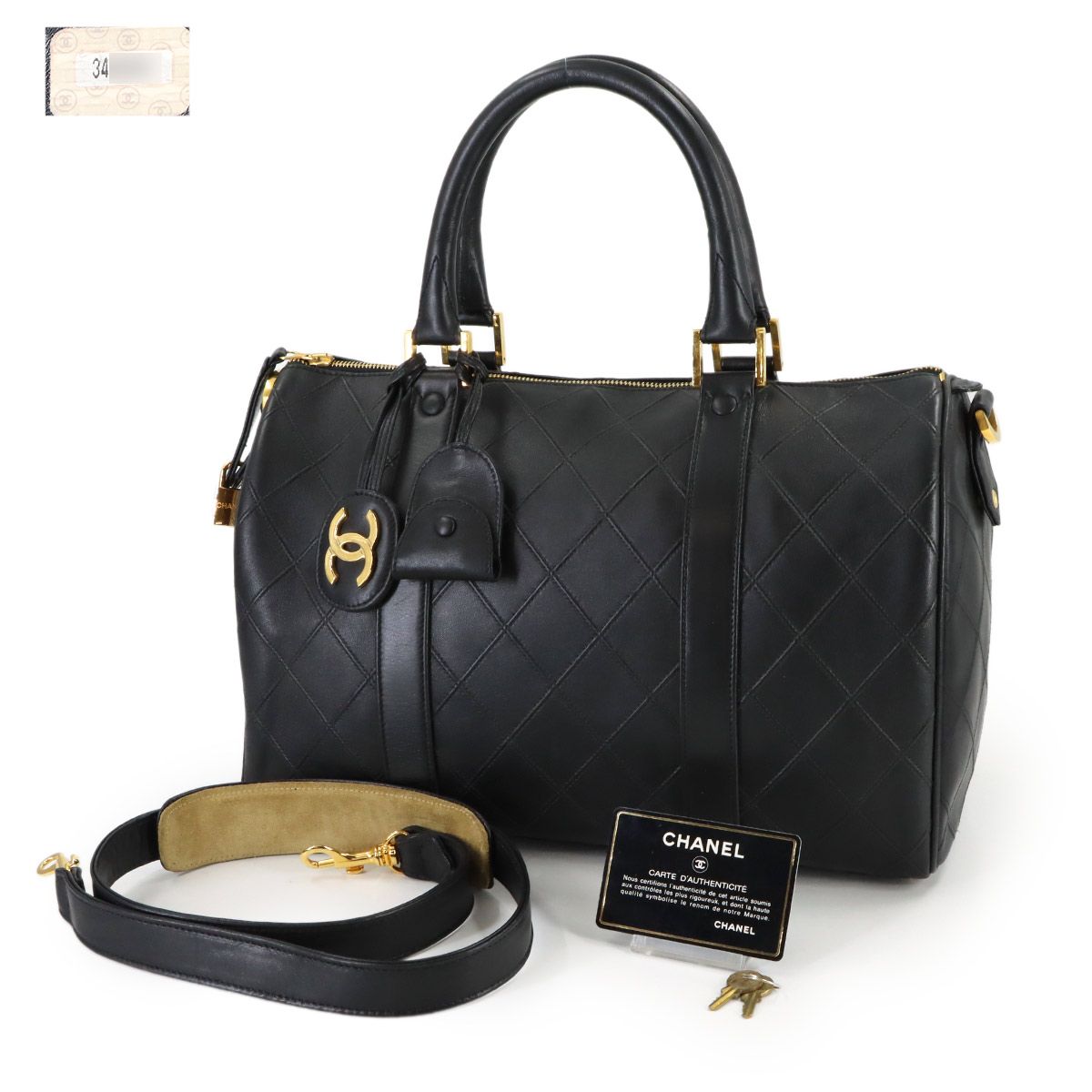 Chanel Pico les 2-Way Mini Boston Shoulder Bag Leather Black Gold Vintage — view 2