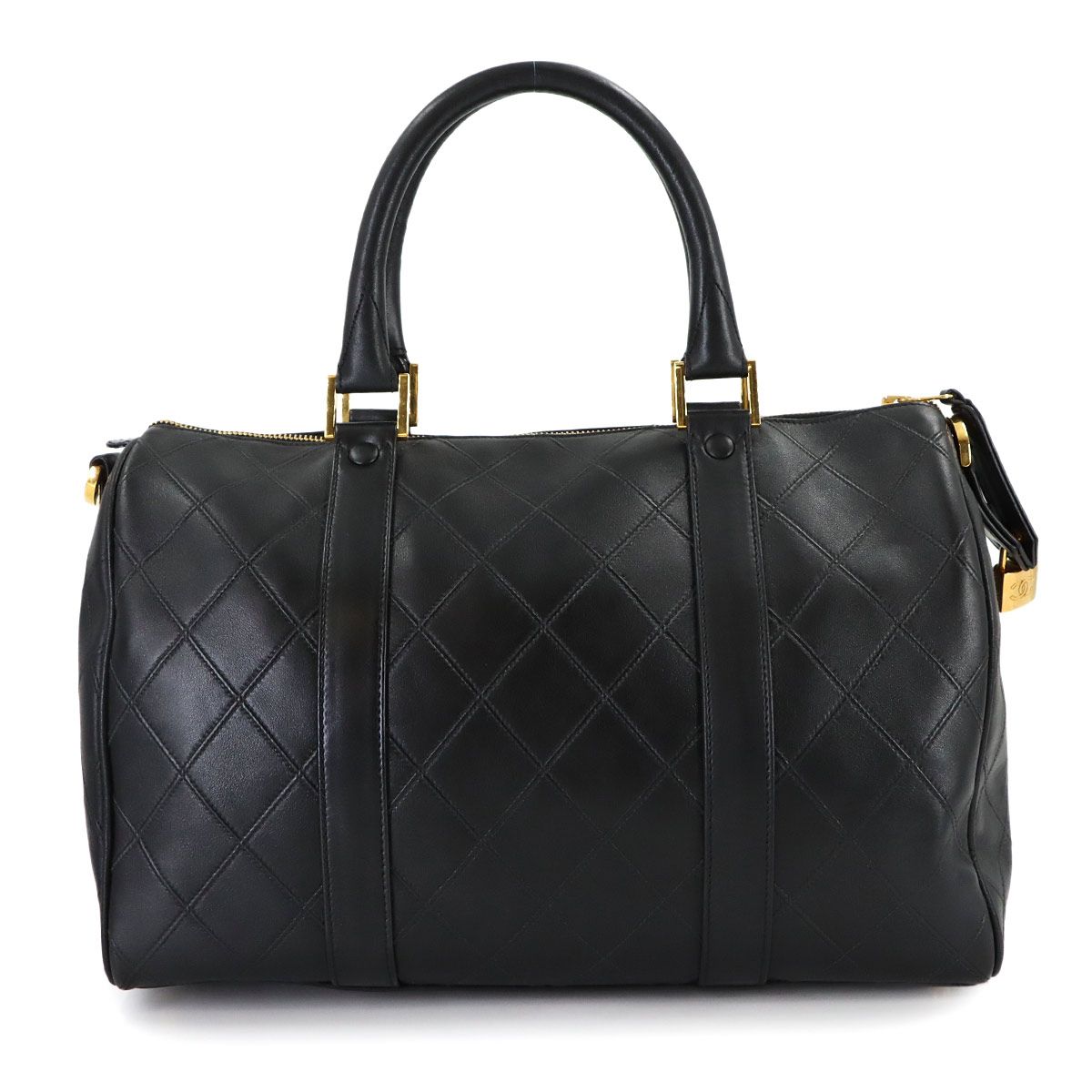 Chanel Pico les 2-Way Mini Boston Shoulder Bag Leather Black Gold Vintage — view 3