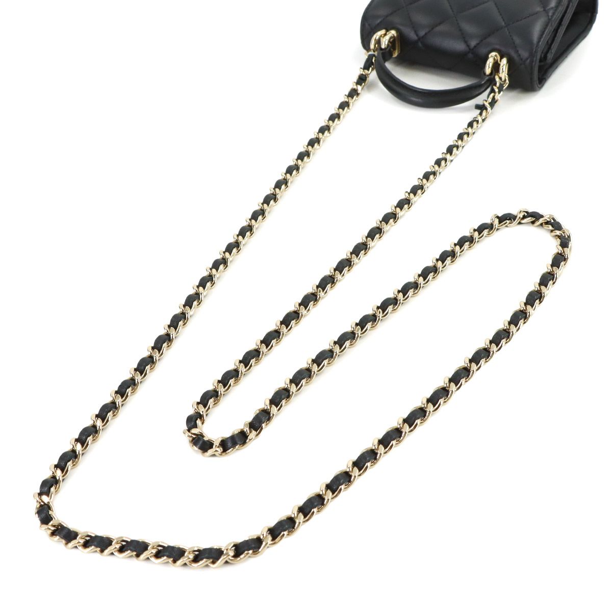 Chanel Mini Quilted Chain Clutch Shoulder Bag Lambskin Black Gold — view 7