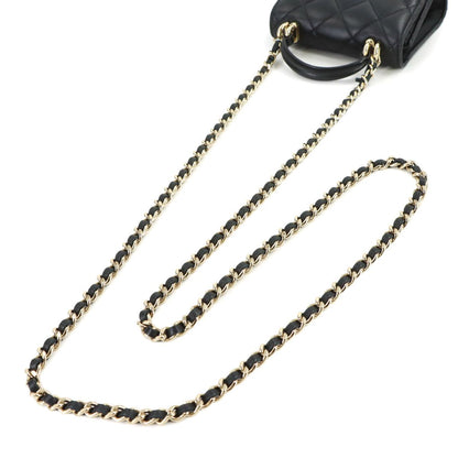 Chanel Mini Quilted Chain Clutch Shoulder Bag Lambskin Black Gold — view 7