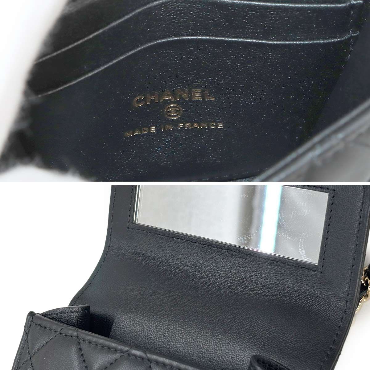 Chanel Mini Quilted Chain Clutch Shoulder Bag Lambskin Black Gold — view 9
