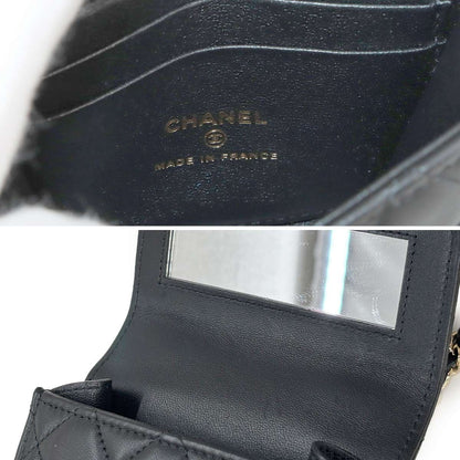 Chanel Mini Quilted Chain Clutch Shoulder Bag Lambskin Black Gold — view 9