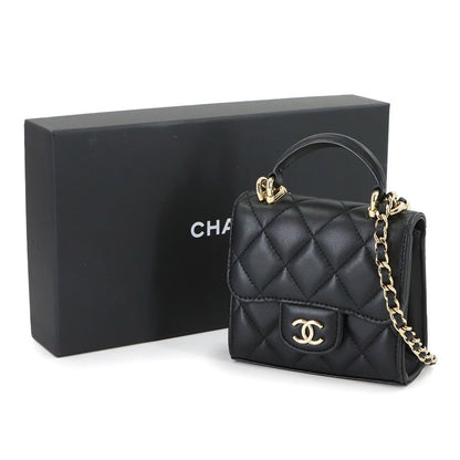 Chanel Mini Quilted Chain Clutch Shoulder Bag Lambskin Black Gold — view 2
