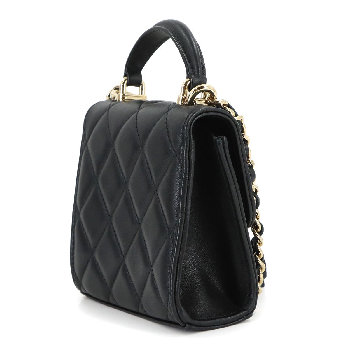 Chanel Mini Quilted Chain Clutch Shoulder Bag Lambskin Black Gold — view 4