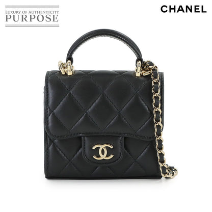 Chanel Mini Quilted Chain Clutch Shoulder Bag Lambskin Black Gold
