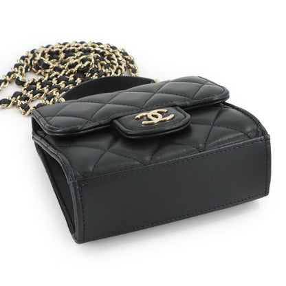 Chanel Mini Quilted Chain Clutch Shoulder Bag Lambskin Black Gold — view 5