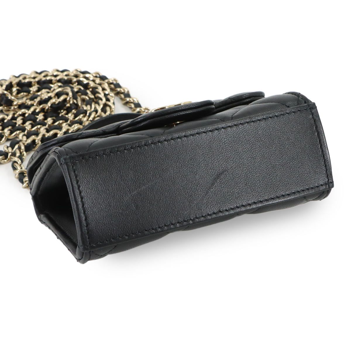 Chanel Mini Quilted Chain Clutch Shoulder Bag Lambskin Black Gold — view 6
