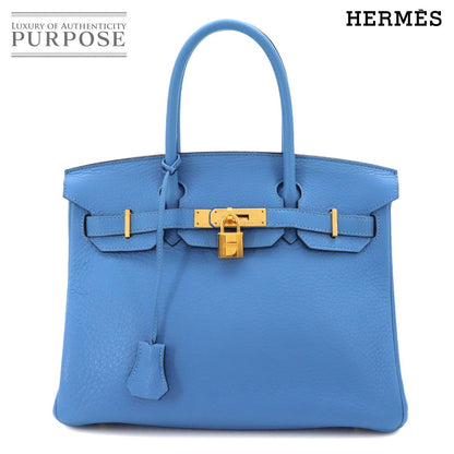 Hermes Birkin 30 Taurillon Clemence Blue Paradise Hand Bag Gold