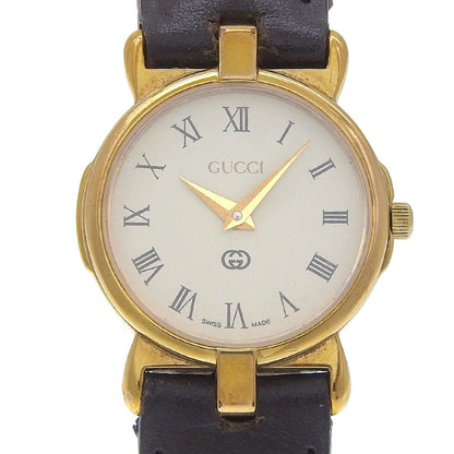 Gucci Gold Plated Leather Quartz Analog Display White Dial Watch