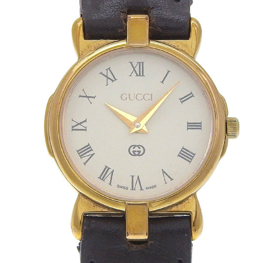 Gucci Gold Plated Leather Quartz Analog Display White Dial Watch