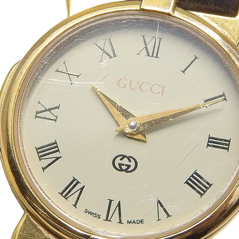 Gucci Gold Plated Leather Quartz Analog Display White Dial Watch — view 7