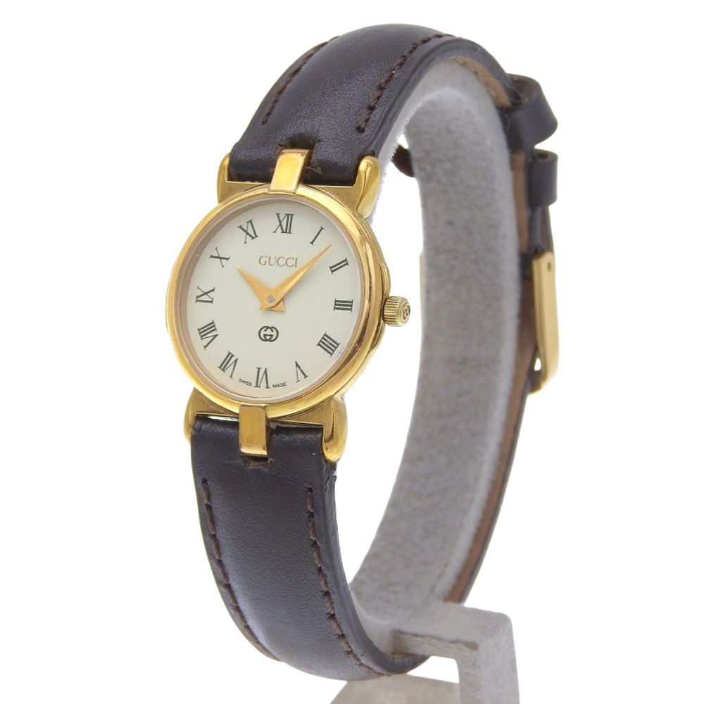 Gucci Gold Plated Leather Quartz Analog Display White Dial Watch — view 2