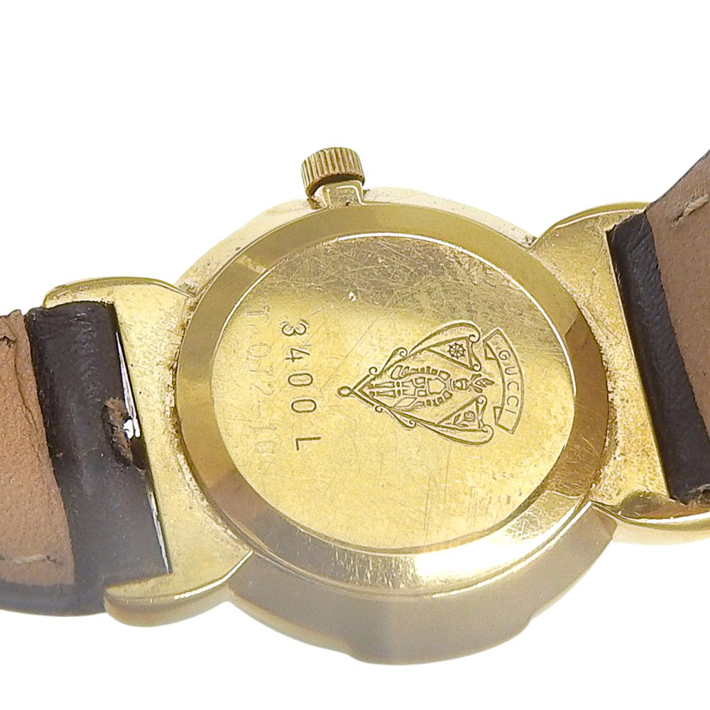 Gucci Gold Plated Leather Quartz Analog Display White Dial Watch — view 6