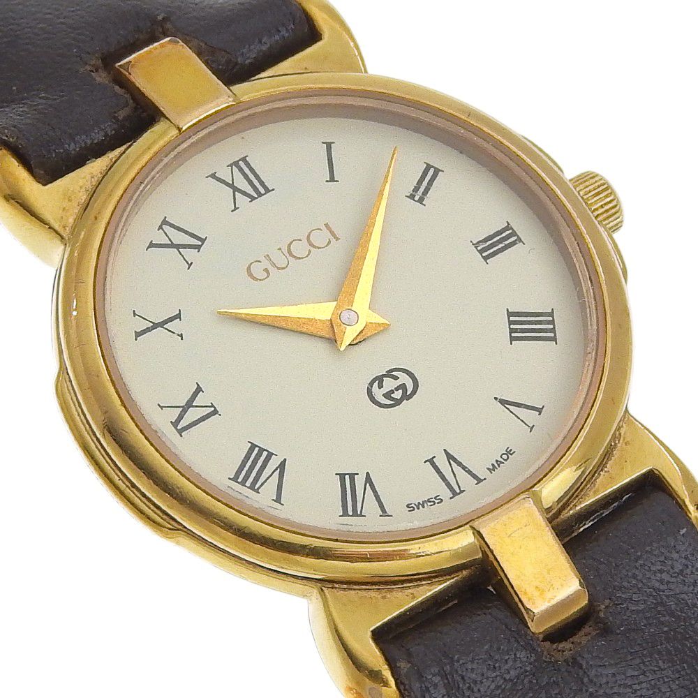 Gucci Gold Plated Leather Quartz Analog Display White Dial Watch — view 3