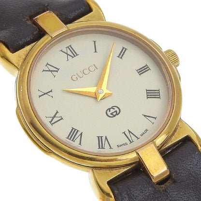 Gucci Gold Plated Leather Quartz Analog Display White Dial Watch — view 3