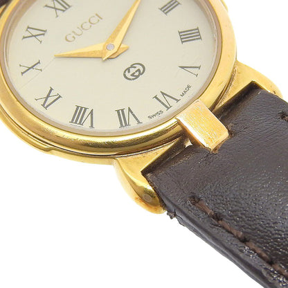 Gucci Gold Plated Leather Quartz Analog Display White Dial Watch — view 8