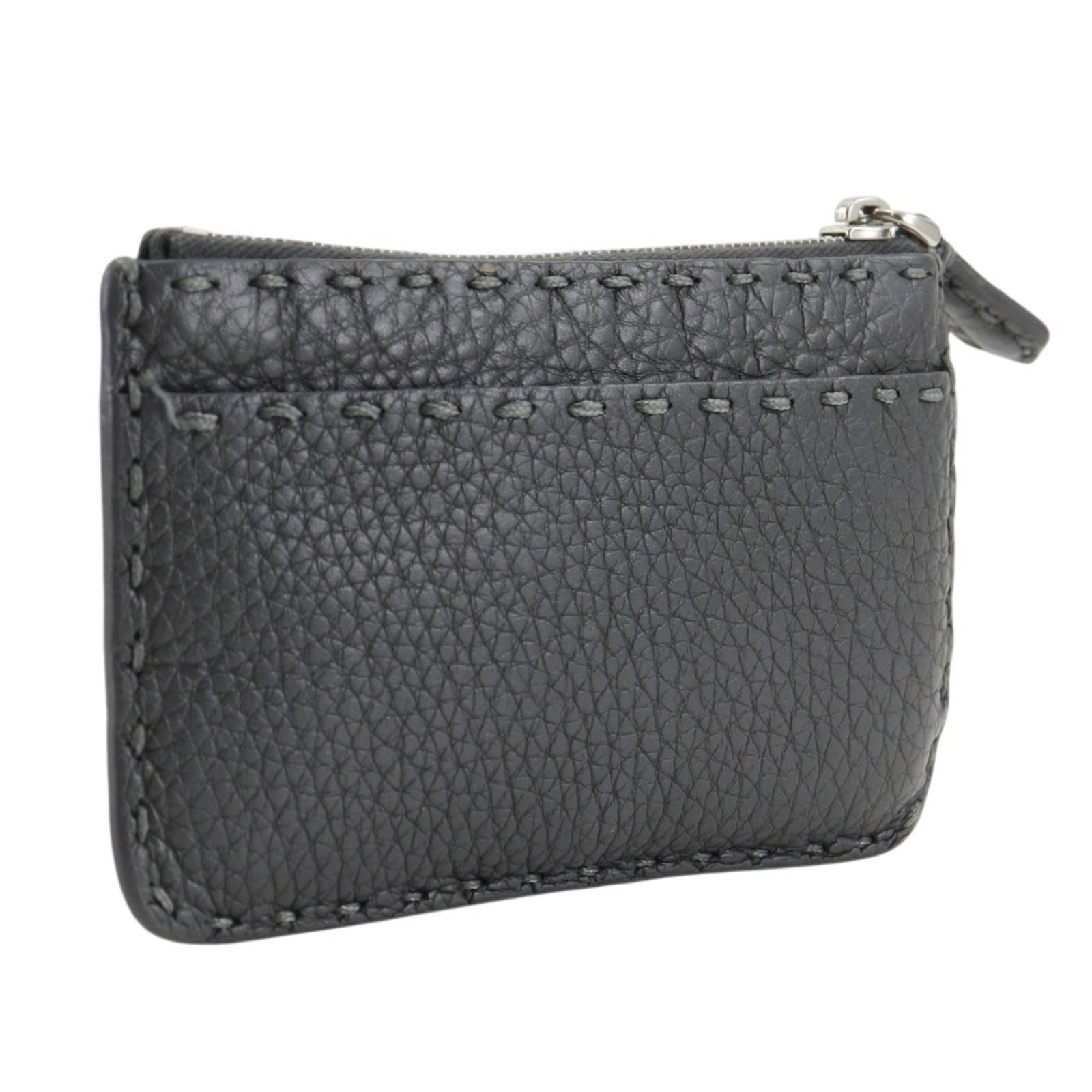 Fendi Selleria Leather Gray Coin Case — view 3