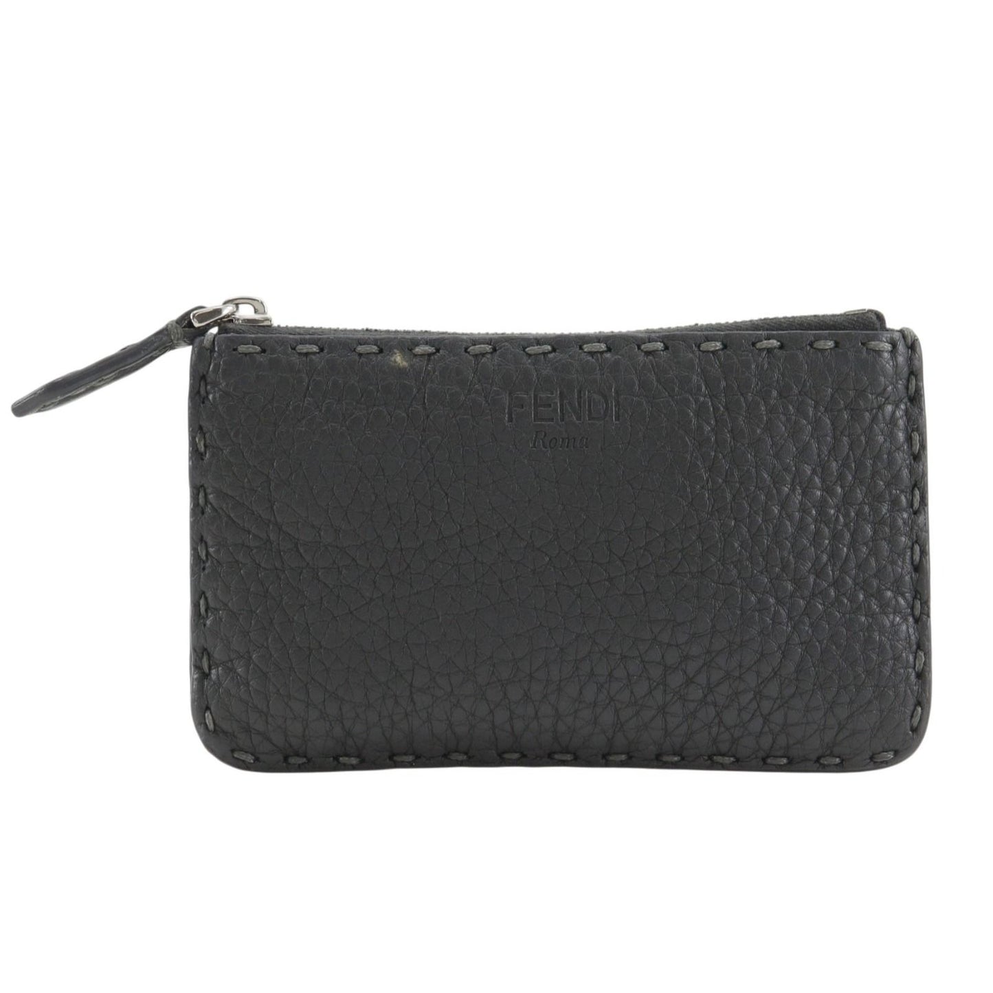 Fendi Selleria Leather Gray Coin Case