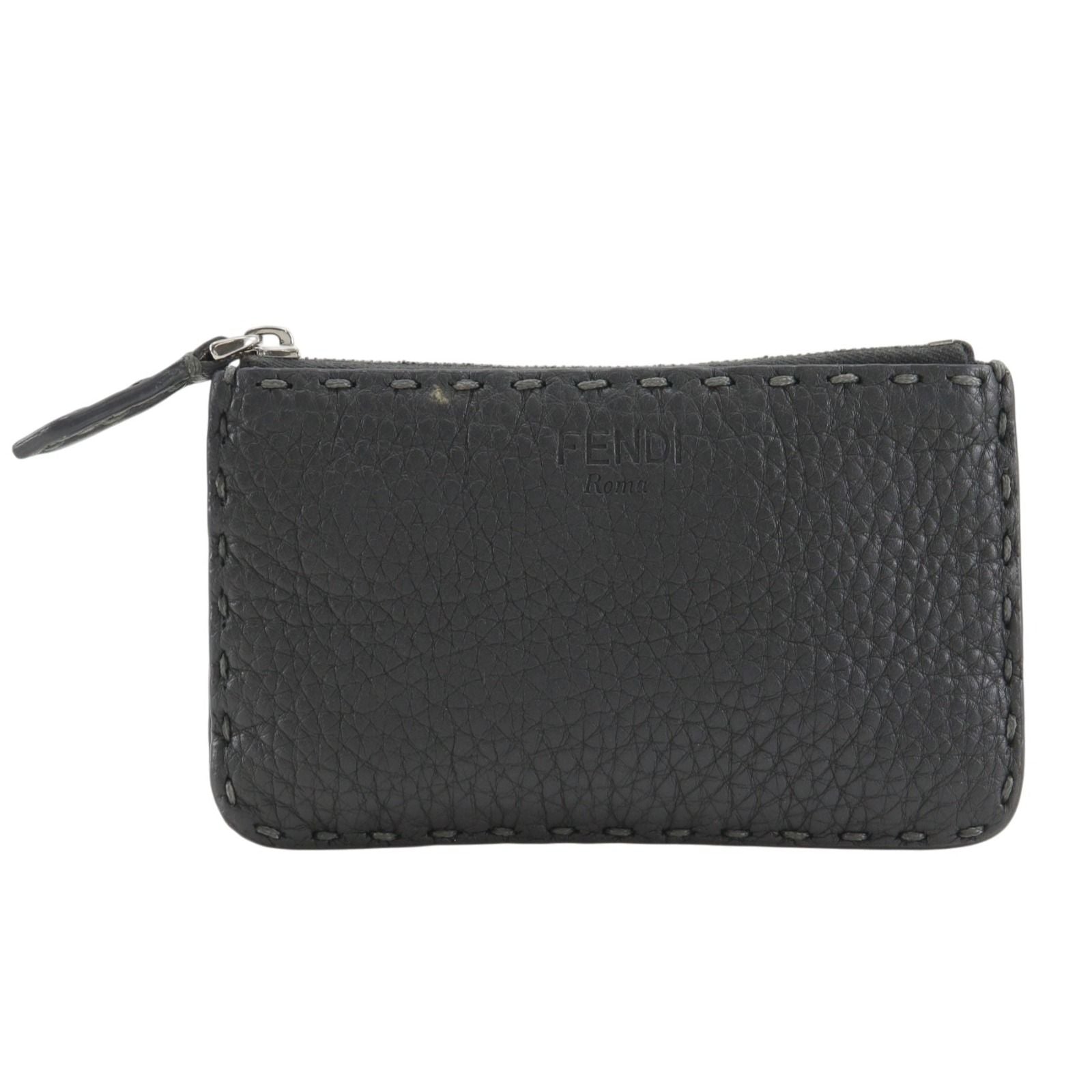 Fendi Selleria Leather Gray Coin Case