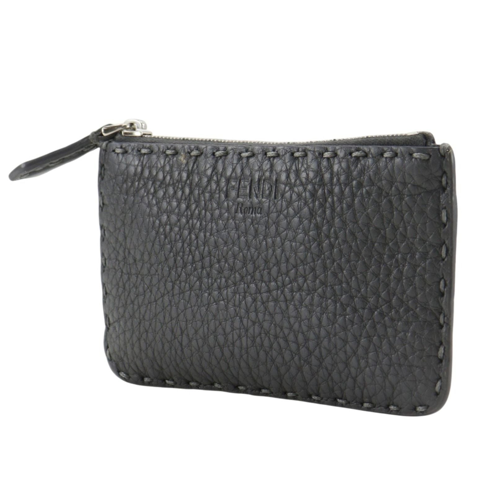 Fendi Selleria Leather Gray Coin Case — view 2