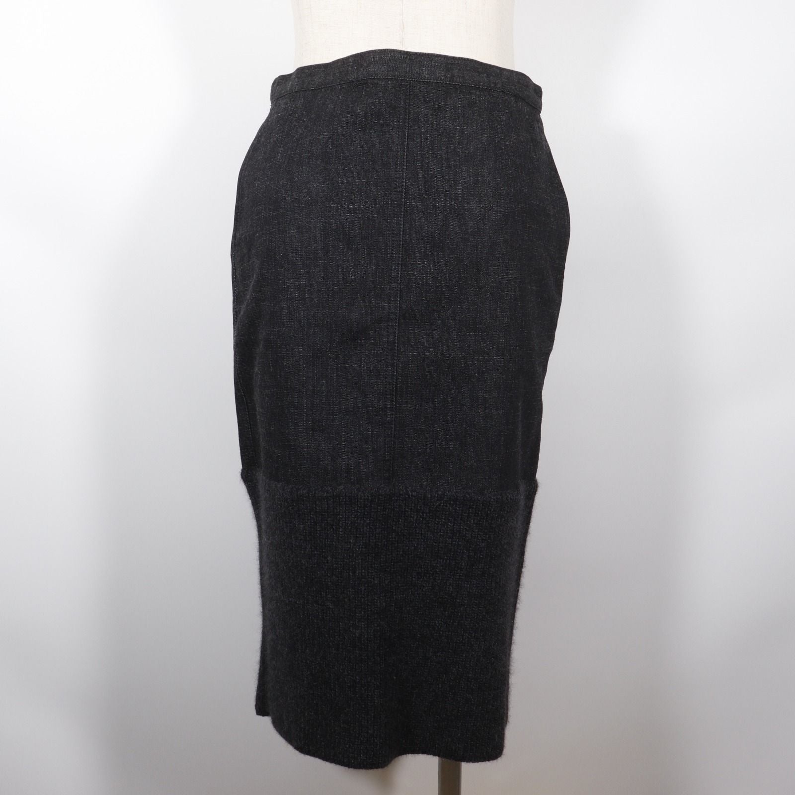 Chanel Knit Replacement Denim Wool Black Skirt — view 3