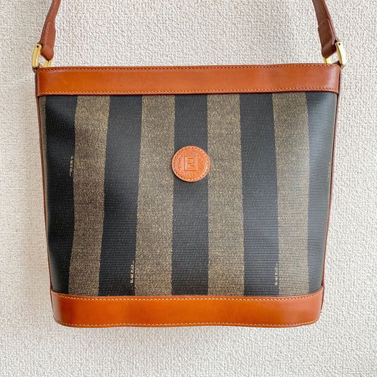 Fendi Shoulder Bag Pecan Pattern Stripe Crossbody Travel