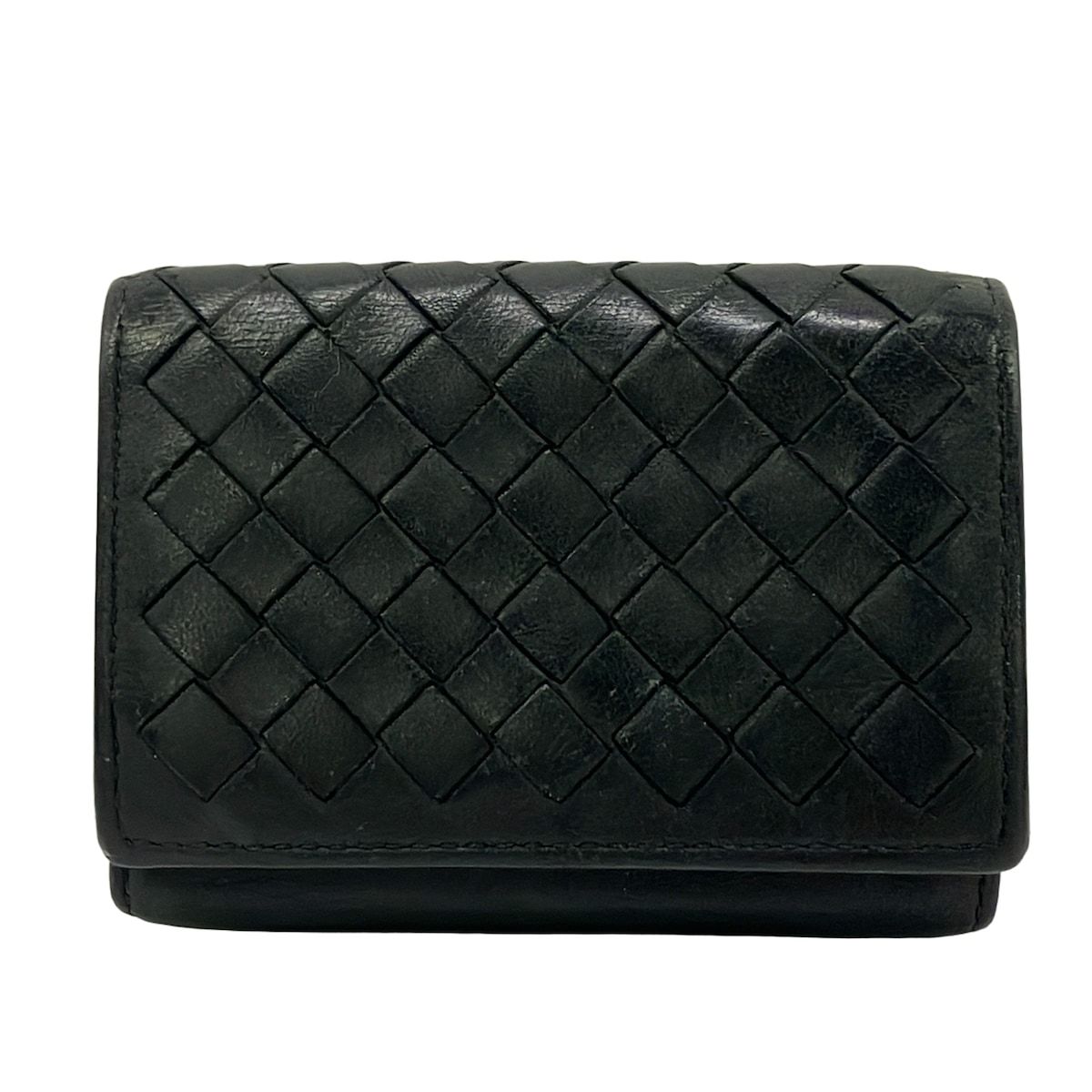Bottega Veneta Trifold Wallet Intrecciato Black Leather