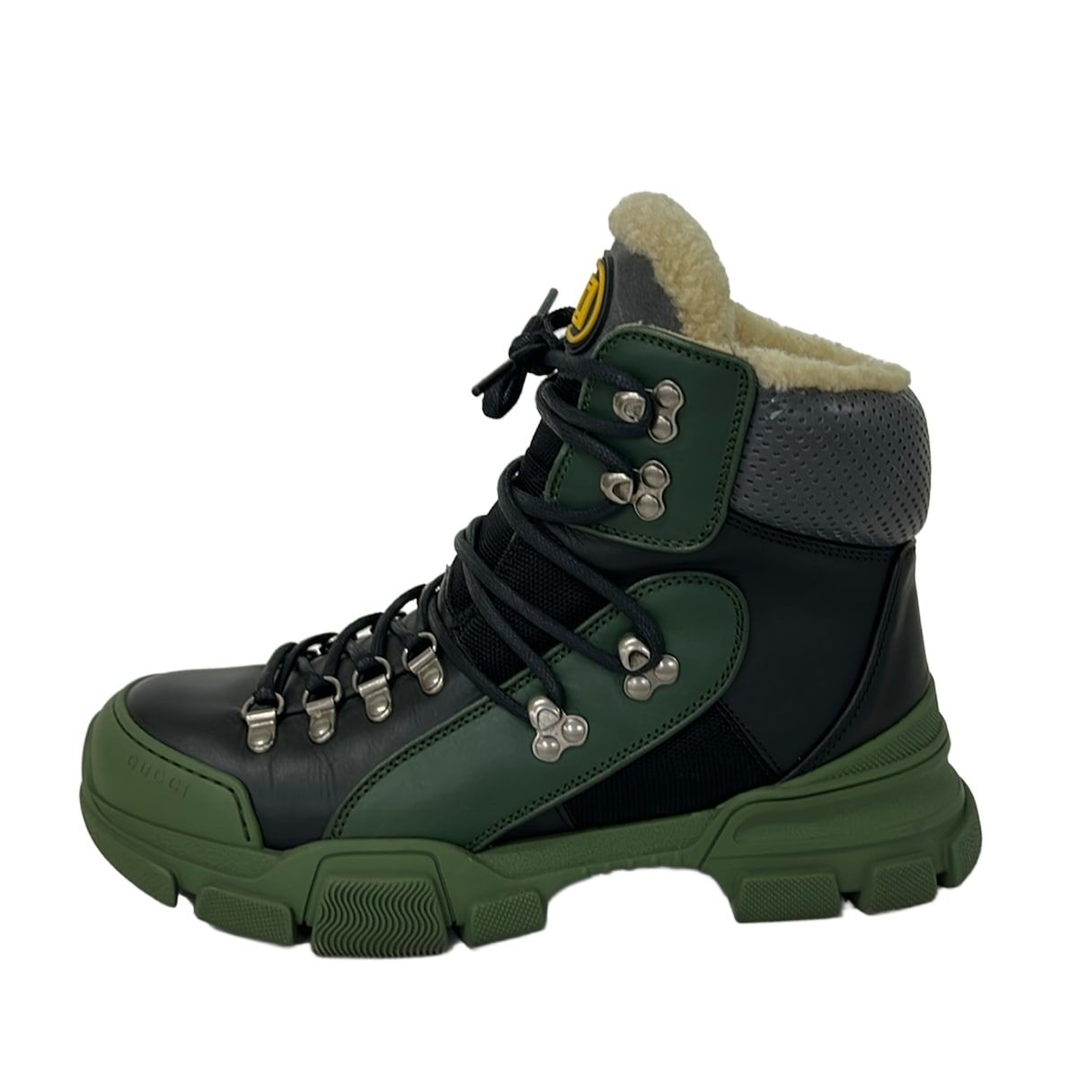 Gucci Short Boots 6 Black Green Gray Boa Leather