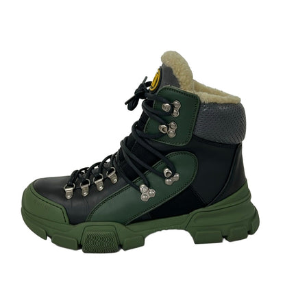 Gucci Short Boots 6 Black Green Gray Boa Leather