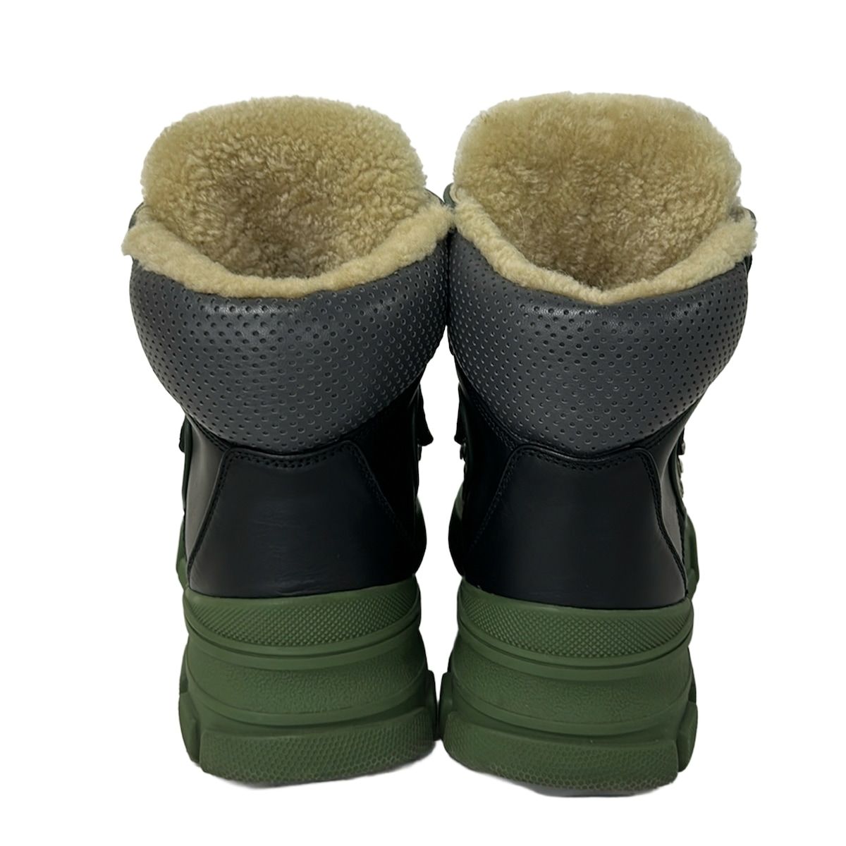 Gucci Short Boots 6 Black Green Gray Boa Leather — view 3