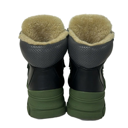 Gucci Short Boots 6 Black Green Gray Boa Leather — view 3