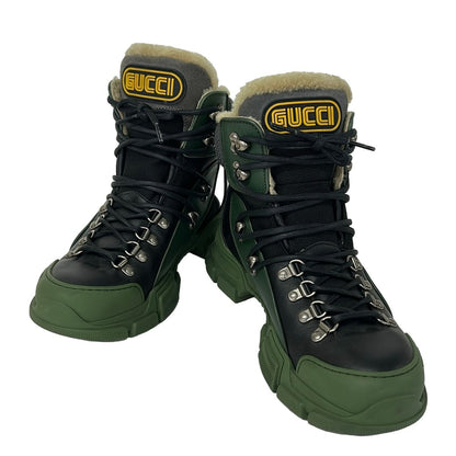 Gucci Short Boots 6 Black Green Gray Boa Leather — view 2