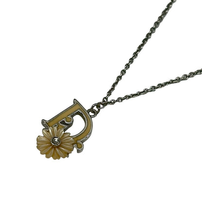 Dior Necklace Silver Ivory Clear Logo Flower