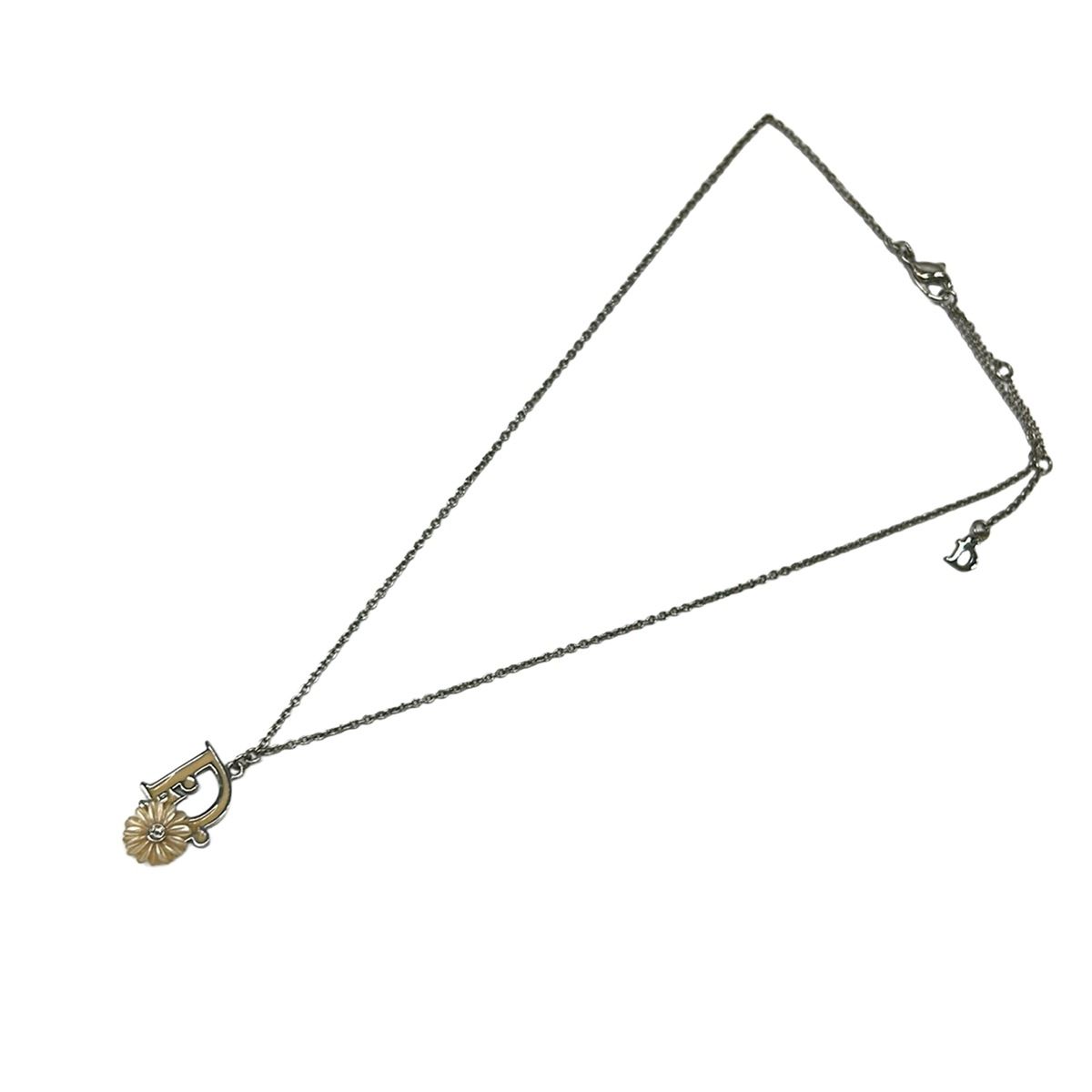 Dior Necklace Silver Ivory Clear Logo Flower — view 2