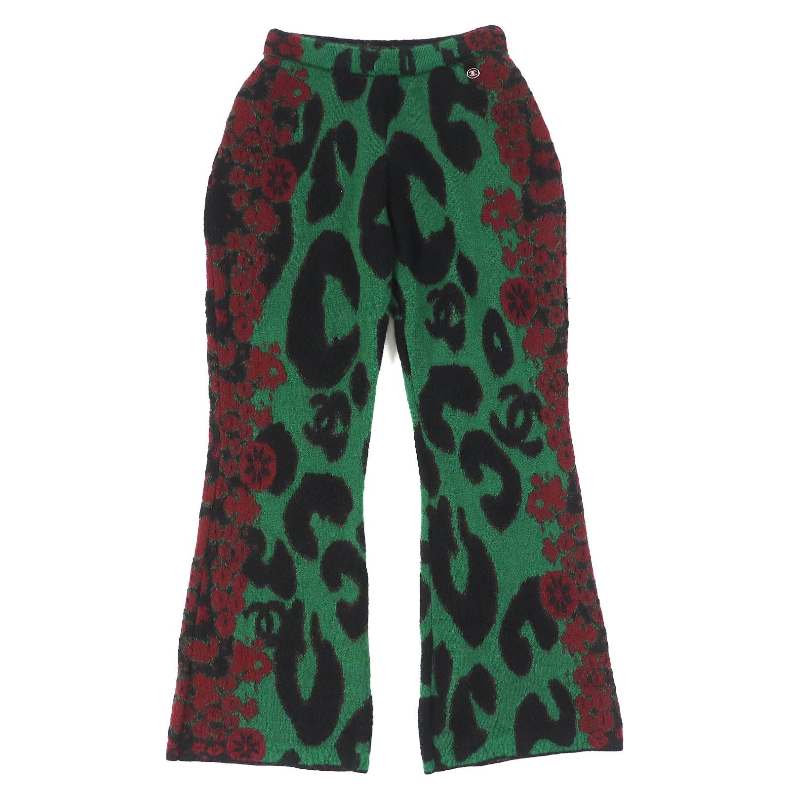Chanel Cashmere Mohair CC Logo Button All Over Pattern Cardigan Pants Set Green — view 6