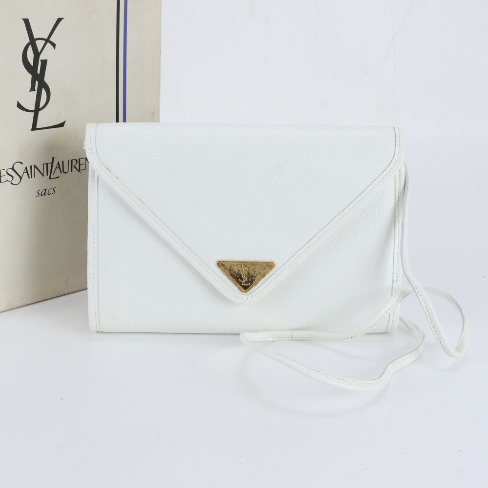 Saint Laurent Vintage Yves YSL Logo Plate Leather Shoulder Bag Crossbody Hand