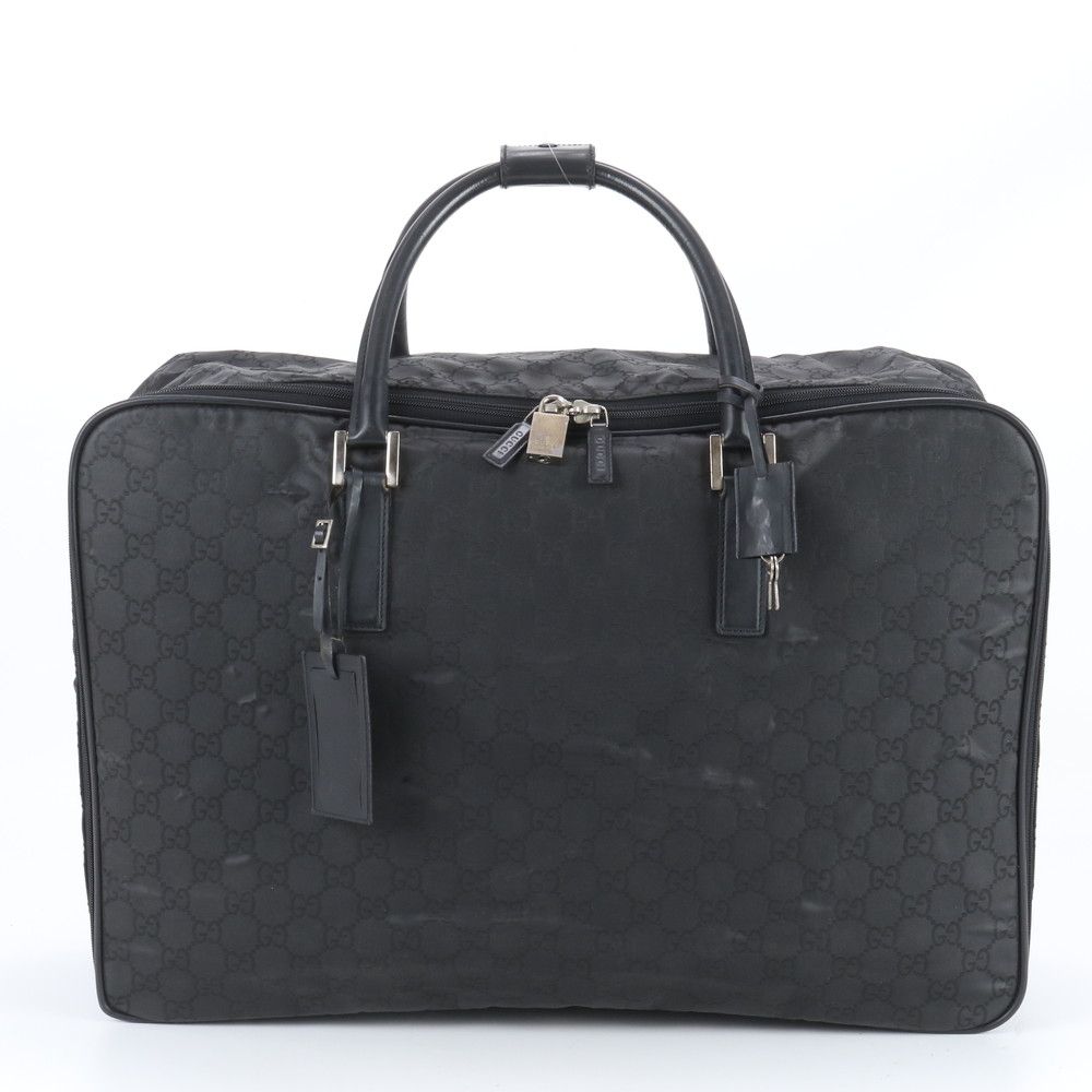 Gucci GG Nylon .11 Leather Boston Bag Business Travel Tote Carry Black Enm