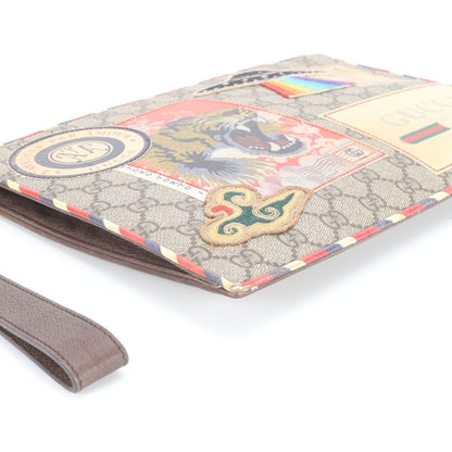Gucci GG Supreme Courier Patch Tiger Leather Clutch Pouch Enm — view 4