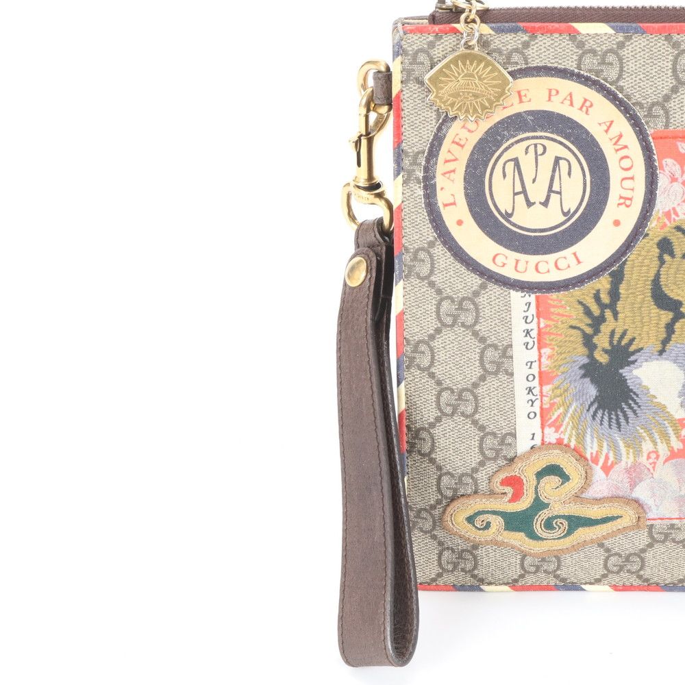Gucci GG Supreme Courier Patch Tiger Leather Clutch Pouch Enm — view 2