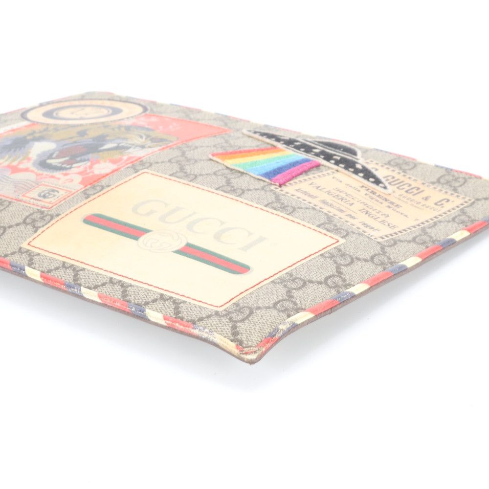 Gucci GG Supreme Courier Patch Tiger Leather Clutch Pouch Enm — view 6